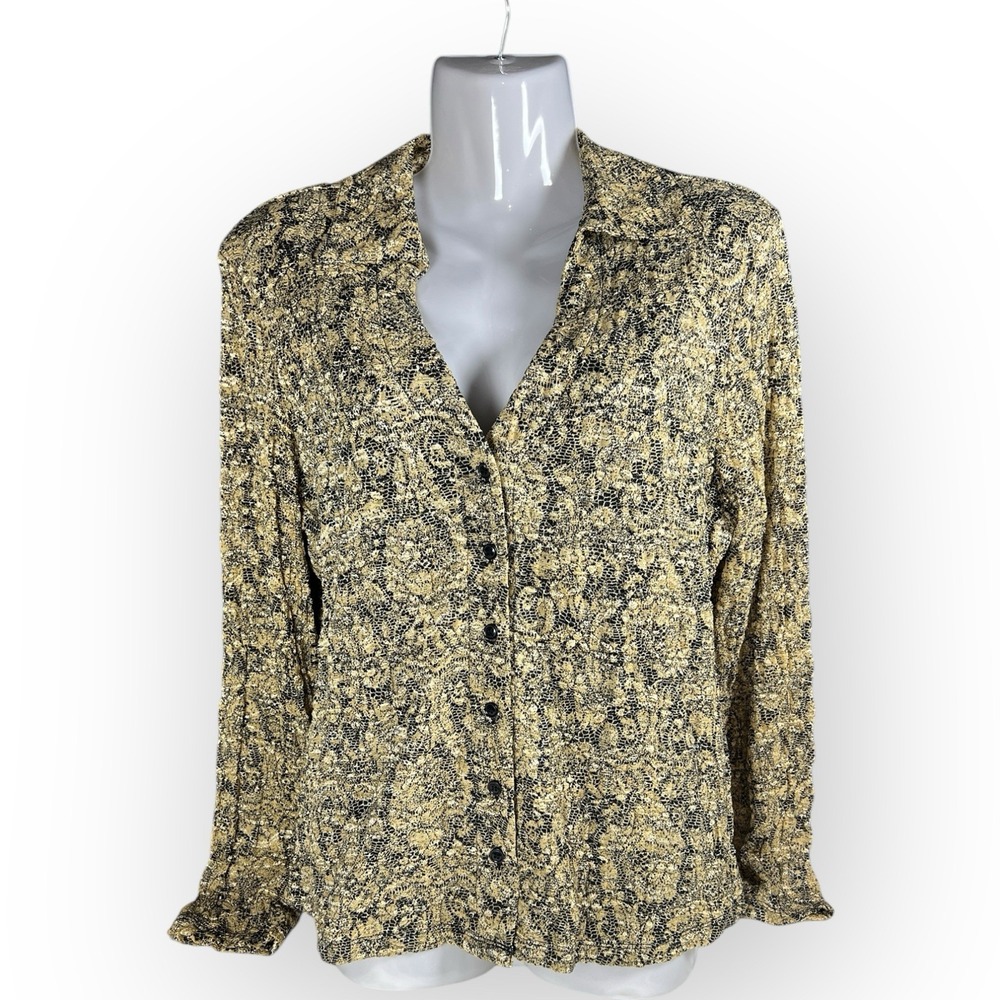 NWT Women's Woven Gold Snake Overlay Black Lining Collar Button Mob Wife Texture